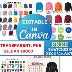 Canva Editable Gildan 18000 Farbkarte, Editierbare Gildan Farbkarte, 18000 transparent, 18000 editierbar, Canva editierbar, Gildan 18000
