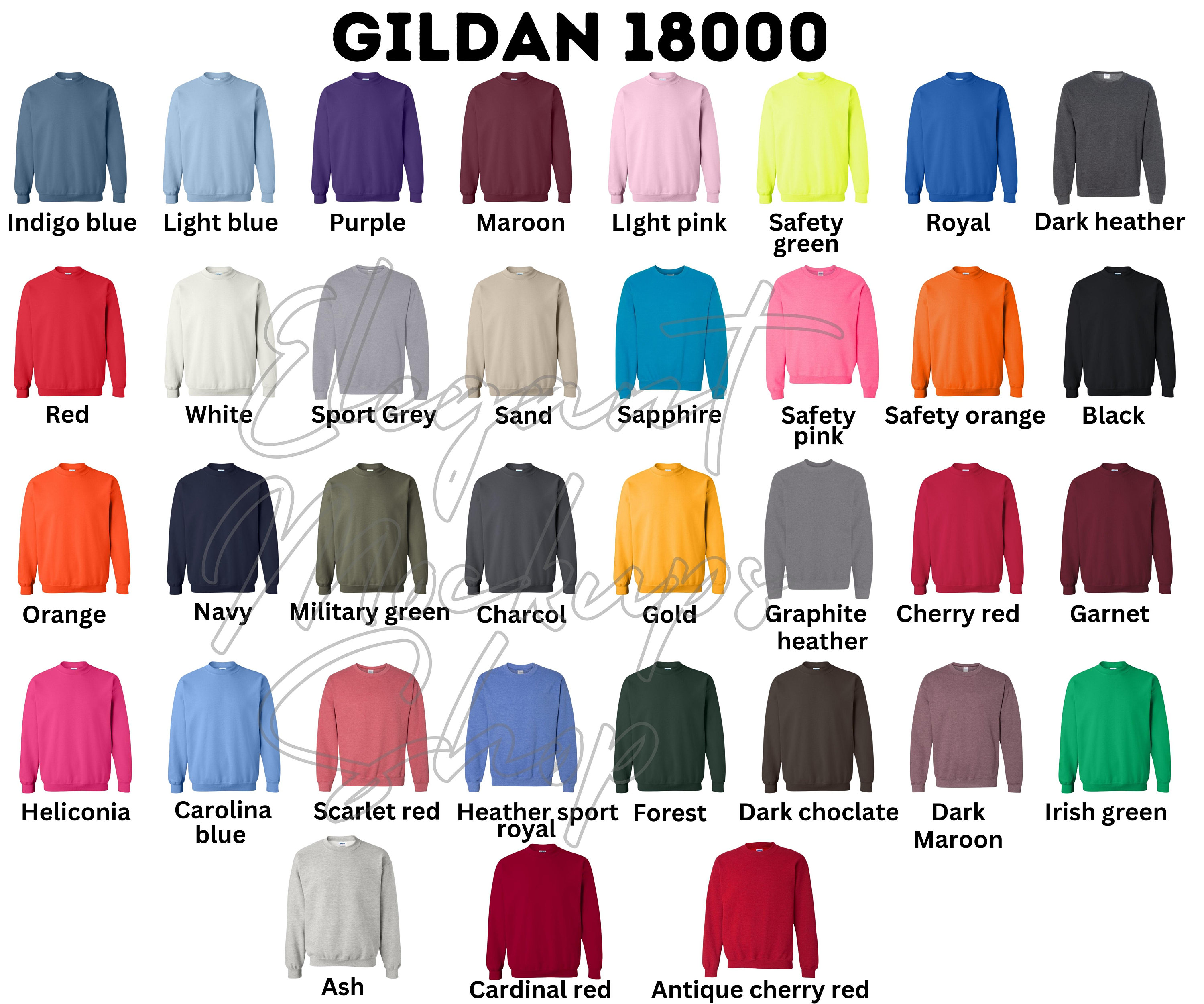 Gildan 18000 Color Chart, Transparent PNG JPG, Editable Canva Template ...