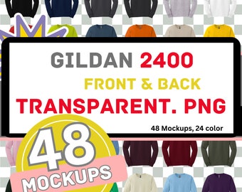 Gildan 2400 Front and Back Mockup Bundle, T Shirt Mockup PNG, G240 Transparent, Front and Back 2400, G2400 Mock Up Bundle