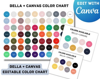 Tabla de colores Bella Canvas 3001, plantilla editable de Canva (descarga digital)