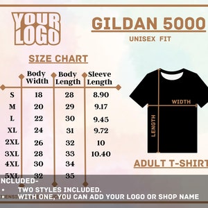 Gildan 5000 Size Chart, | GILDAN 5000 Unisex Tee Size Chart, 5000 Tee, Gildan Size Guide, Gildan 5000 Mock Up Template, Heavy Blend Mockup