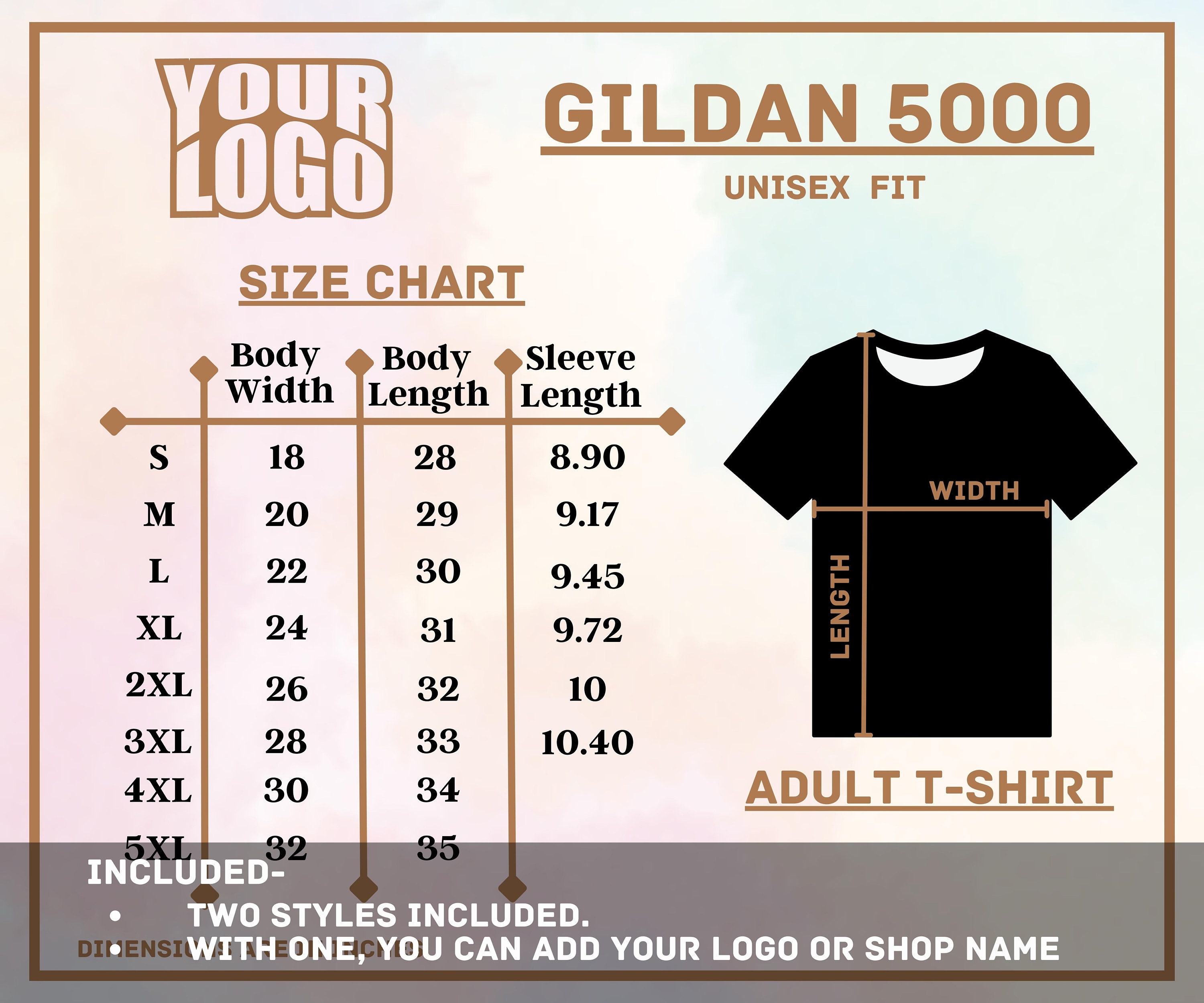 Gildan 5000 Size Chart, GILDAN 5000 Unisex Tee Size Chart, 5000 Tee ...