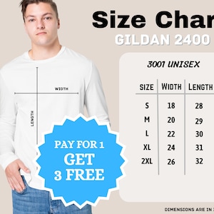 Gildan 2400 Size Chart | Gildan Size Chart | Gildan sizing | Long Sleeve t-shirt Size Chart | gildan 2400 Mockups, elegant mockups