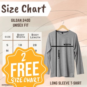 Gildan 2400 Size Chart | Gildan Size Chart | Gildan sizing | Long Sleeve t-shirt Size Chart | gildan 2400 Mockups, elegant mockups