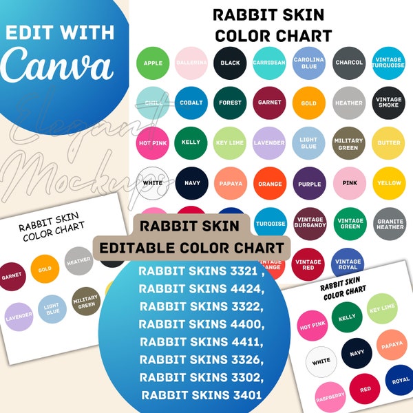 Canva Editable Color Chart, Editable Rabbit skins color chart, Rabbit skins color chart 3321 , 4424, 3322, 4400, 4411, 3326, 3302, 3401