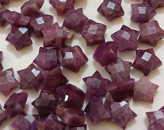 10 Pieces Natural Ruby Carved Faceted Stars, Ruby Faceted Star Briolette, Ruby Fancy, Ruby Stars Handmade Loose Gemstone Beads  (10mm)Approx