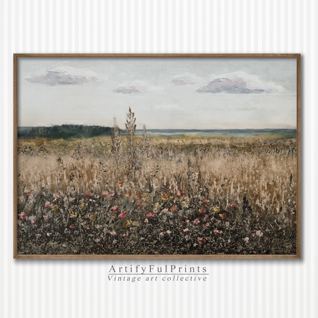 Printable Wildflower Field Landscape Oil Painting, Vintage Landscape ...
