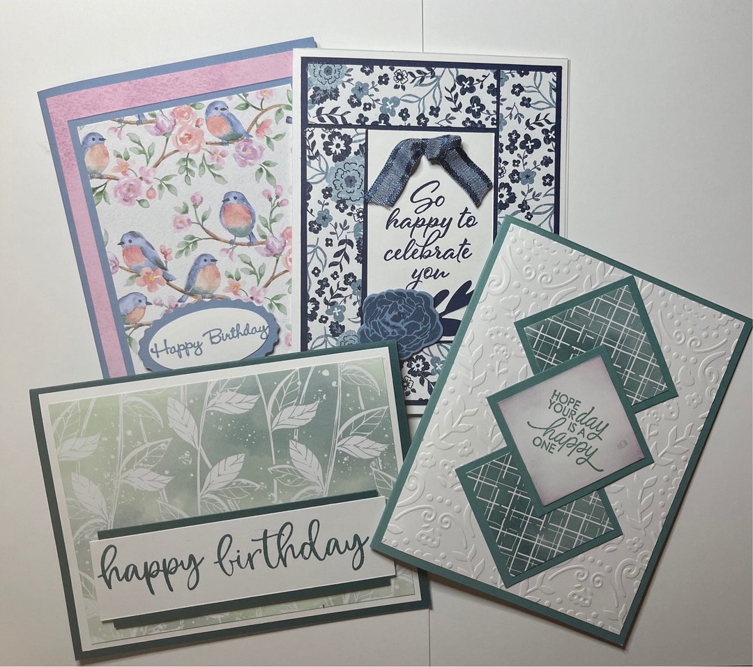 Happy Birthday Handmade Greeting Card Set of 4 - Etsy