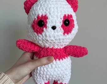 Crochet Pink Panda Bear Plushie Handmade Stuffed Animal