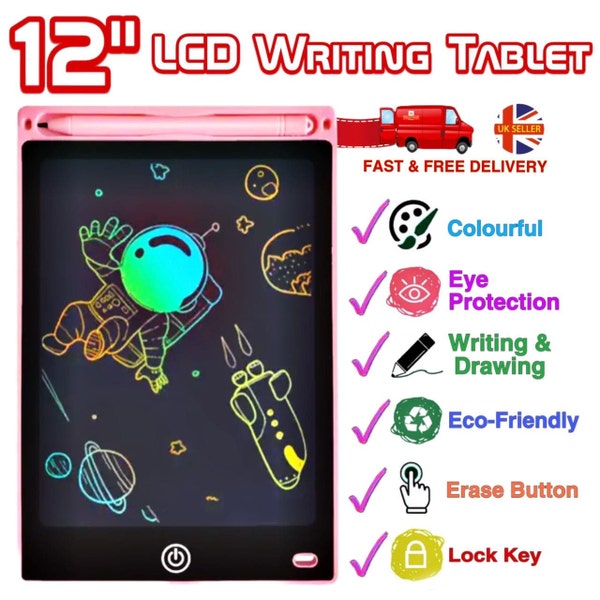 12" LCD Writing Drawing Painting Tablet Digital Rainbow Colour Board Pad Kids Gift Toys Sale UK