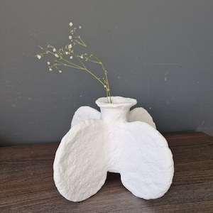 White modern paper mache vase | Organic papier mache vase | Wabi sabi vessel | Entry table decor | Sustainable decor| Structural rustic vase