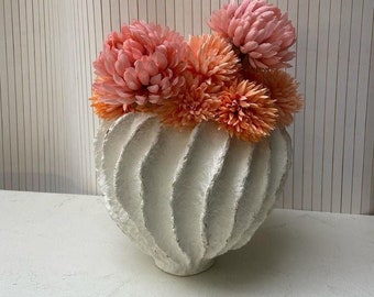 Pappmache Vase | Bio-Topf aus Pappmache | Wabi Sabi Gefäß | Eintrag Tisch Herbst Dekor | Strukturelle rustikale weiße Vase