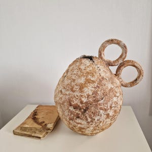 Antique inspired paper mache vase, Organic papiermache pot, Sustainable  Neutral Fall decor, Wabi sabi vessel, Entry table decor, Rustic jar