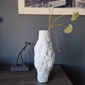 White tall paper mache vase |  Organic Papier mache pot | Wabi sabi vessel |  Dry flowers vase | Rustic handmade fall decor