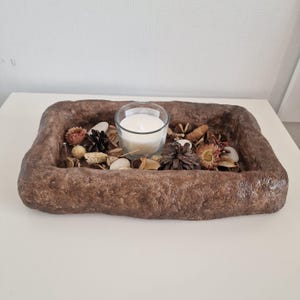 Handmade Paper Mache Tray: Rustic Style Decorative Bowl, Antique inspired Farmhouse decor