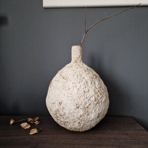 Spherical Paper mache vase |  Organic Papier mache | Wabi sabi vase | Antique inspired vessel | Neutral fall decor | Modern farmhouse decor