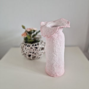 Pink paper mache vase | Organic papier mache pot | Modern  entry table decor | Structural rustic vase