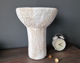 Handmade Paper Mache Pedestal Bowl: Rustic Wabi Sabi Decor