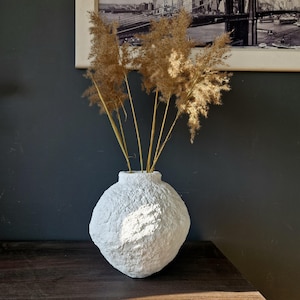 Spherical paper mache vase |  Organic Papier mache pot | Wabi sabi vessel |  Dried flower vase | Rustic white vase | Modern farmhouse decor
