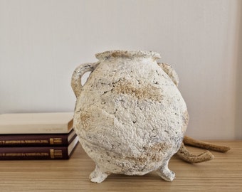 Spherical Paper mache vase |  Organic Papier mache | Wabi sabi vase | Antique inspired vessel | Neutral fall decor | Modern farmhouse decor