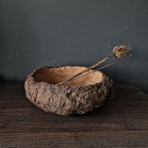 Antique Inspired Paper Mache bowl, Organic Handcrafted Papier Mache pot, Wabi Sabi vessel, Sustainable entry table decor, Catch all tray