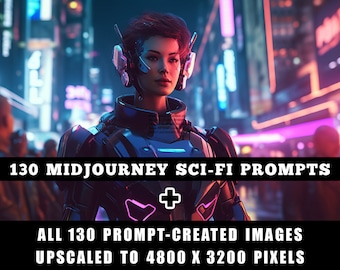 130 Midjourney Sci-Fi Prompts & Upscaled Images, 4800 x 3200 px, Get all 130 Prompt Images in Hi-Res, No More Coying and Pasting, Save Hours