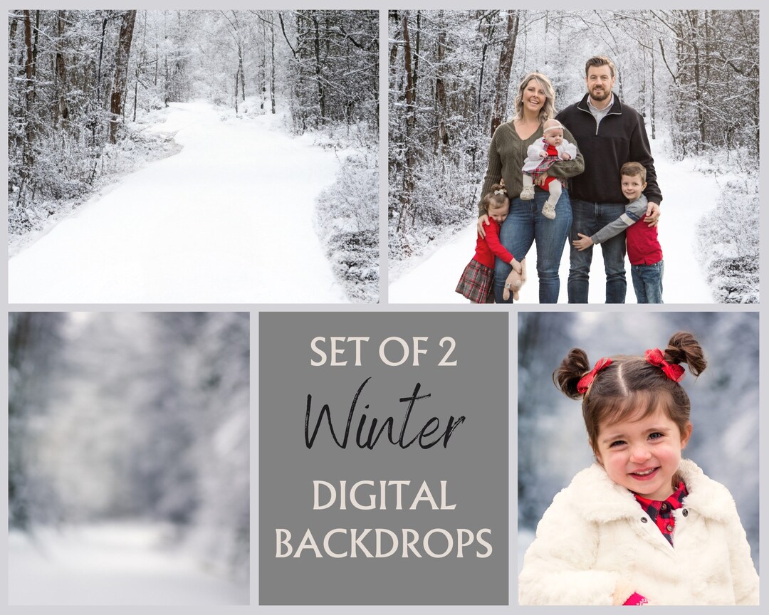 Winter Digital Backdrop Set of 2, Snowy Background, Photoshop Composite ...
