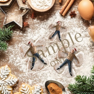 Digitale kerstachtergrond, leuke aangepaste kerstkaart, bloem engelen, peperkoekkoekje kinderen, kerstachtergrond, Photoshop Composite Xmas