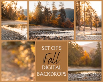 Conjunto de 5 fondos digitales de otoño, fondo de montaña, fondo de otoño, composición de Photoshop, fondo borroso, foto familiar de otoño, edición de fotos