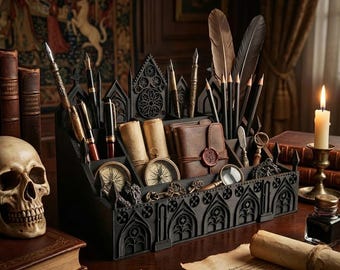 Gothic Desk Organizer - Dark Academia Pencil Cup