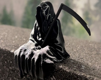 Grim Reaper Sitting / Bookshelf Decor / Death Figure / Shelf Decor / Death Statue / Spooky Decor