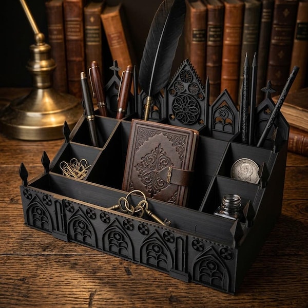 Gothic Desk Organizer - Dark Academia Decor