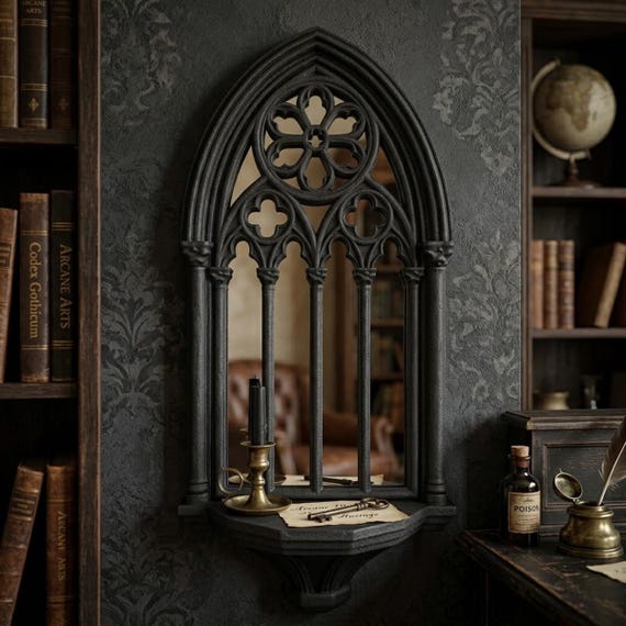 Gothic Mirror with Wall Shelf - Dark Academia Gothic Home Decor