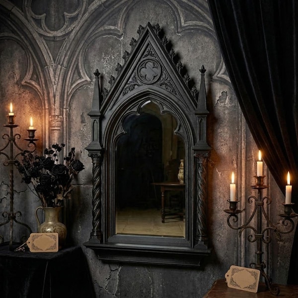 Gothic Cathedral Arch Mirror - Dark Academia Wall Decor
