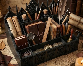 Dark Academia Stationery Holder - Cathedral Desk Organizer
