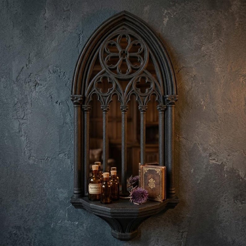 Scrying Gothic Wall Mirror with Shelf - Fantasy Mirror for Spooky Decor image 6