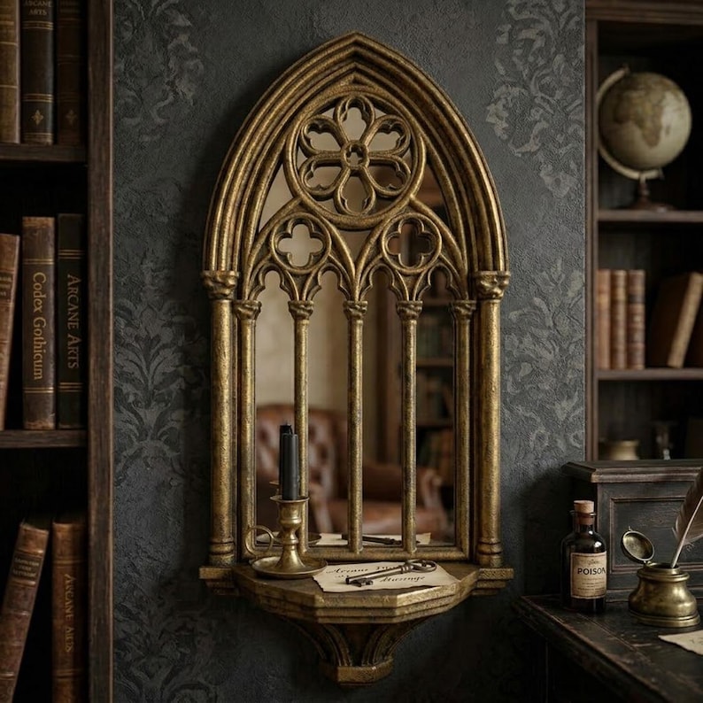 Gothic Mirror with Wall Shelf - Dark Academia Gothic Home Decor image 6