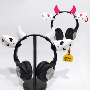 Nakładka na słuchawki w kształcie uszu krowy z personalizowaną etykietą / Nakładka na słuchawki / Prezent dla gracza, streamera / Akcesorium do słuchawek