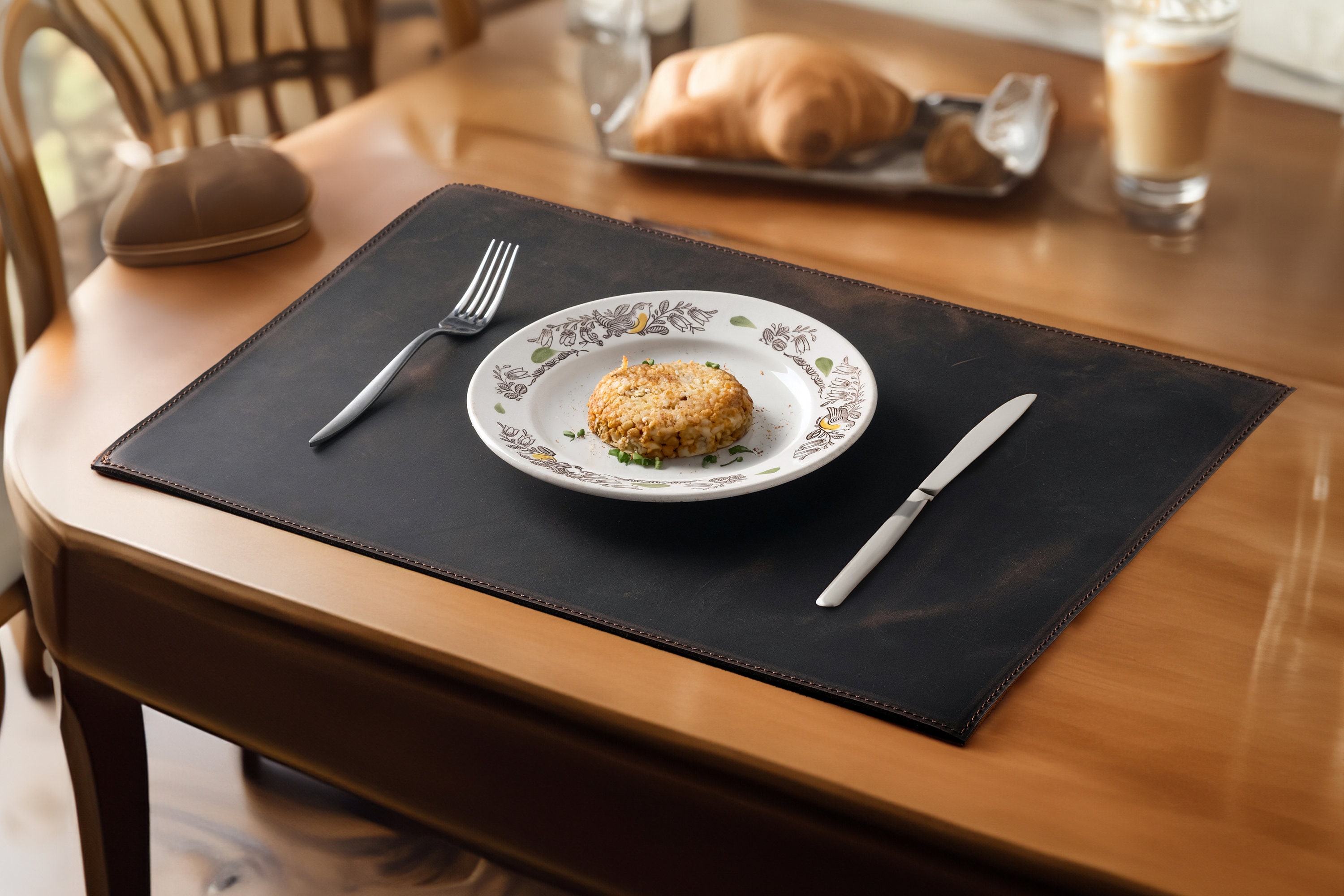 Set Of Faux Leather Waterproof Square Placemats & Coasters For Dining Table Home Kitchen