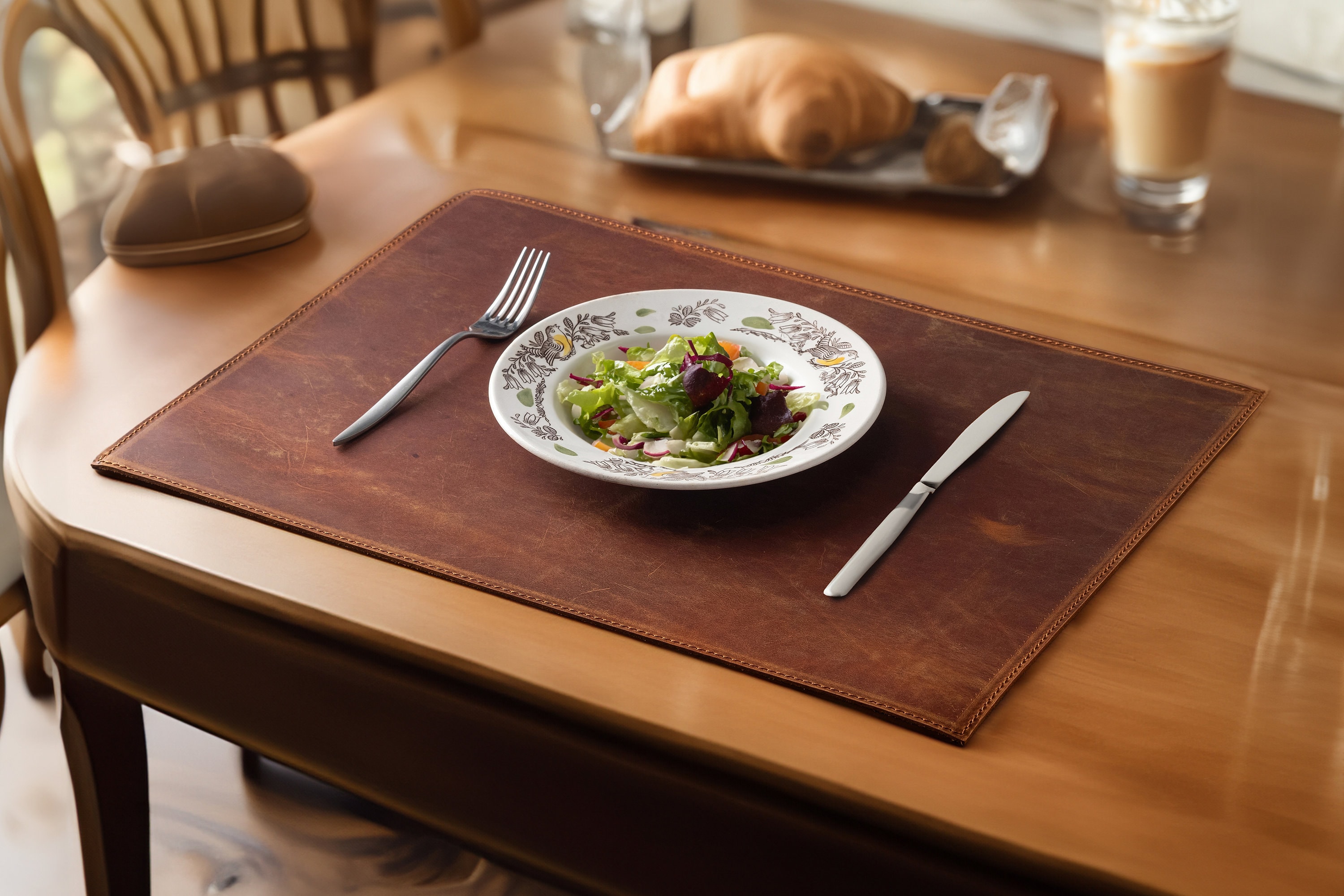 Distressed Genuine Leather Placemat, Handmade Placemats for Dining