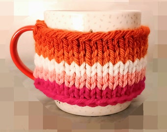 Lesbian Pride Hand-Knitted Mug Cosy