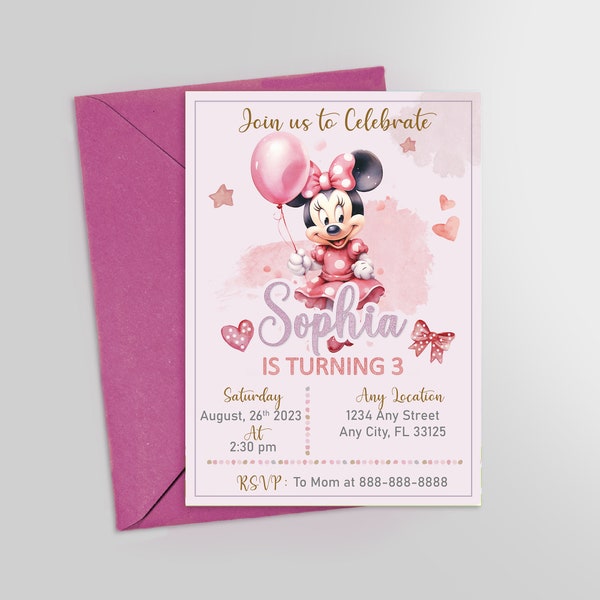 Minnie Mouse Birthday Invitation | Minnie Mouse Party Birthday Invite | Printable Invitation | Mobile invitation | Girls Party Invite