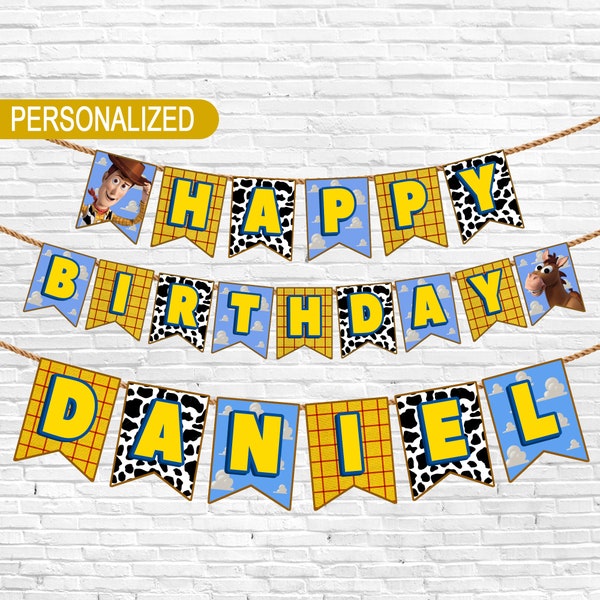 Custom Toy Story Banner | Happy Birthday + Custom Name | Party Flags | Disney Toy Story Birthday Decoration | Kids party decoration