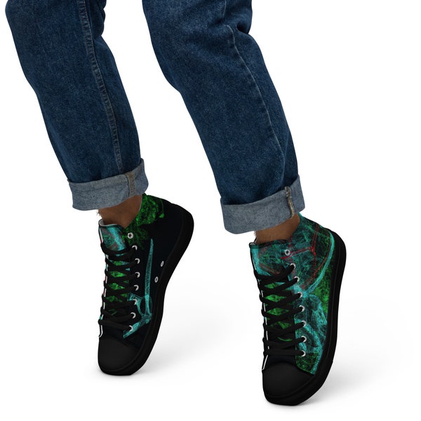 Handcrafted Men’s High Tops Shoes: Unique Dark Green Design