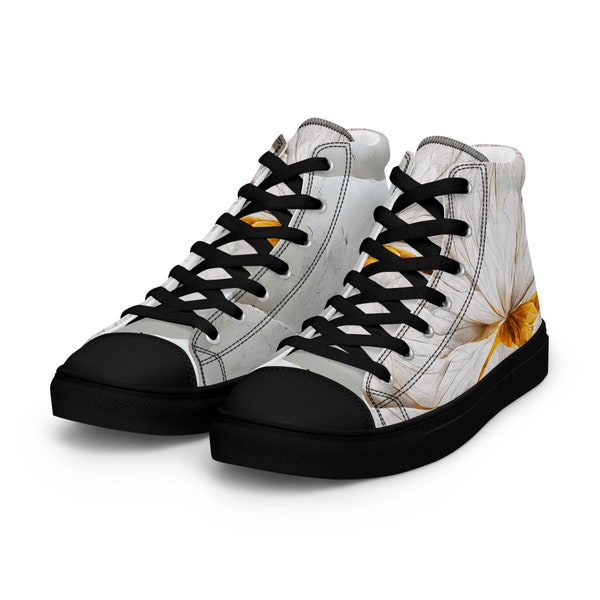 Exclusive Gold Floral Women’s High Top Canvas Shoes