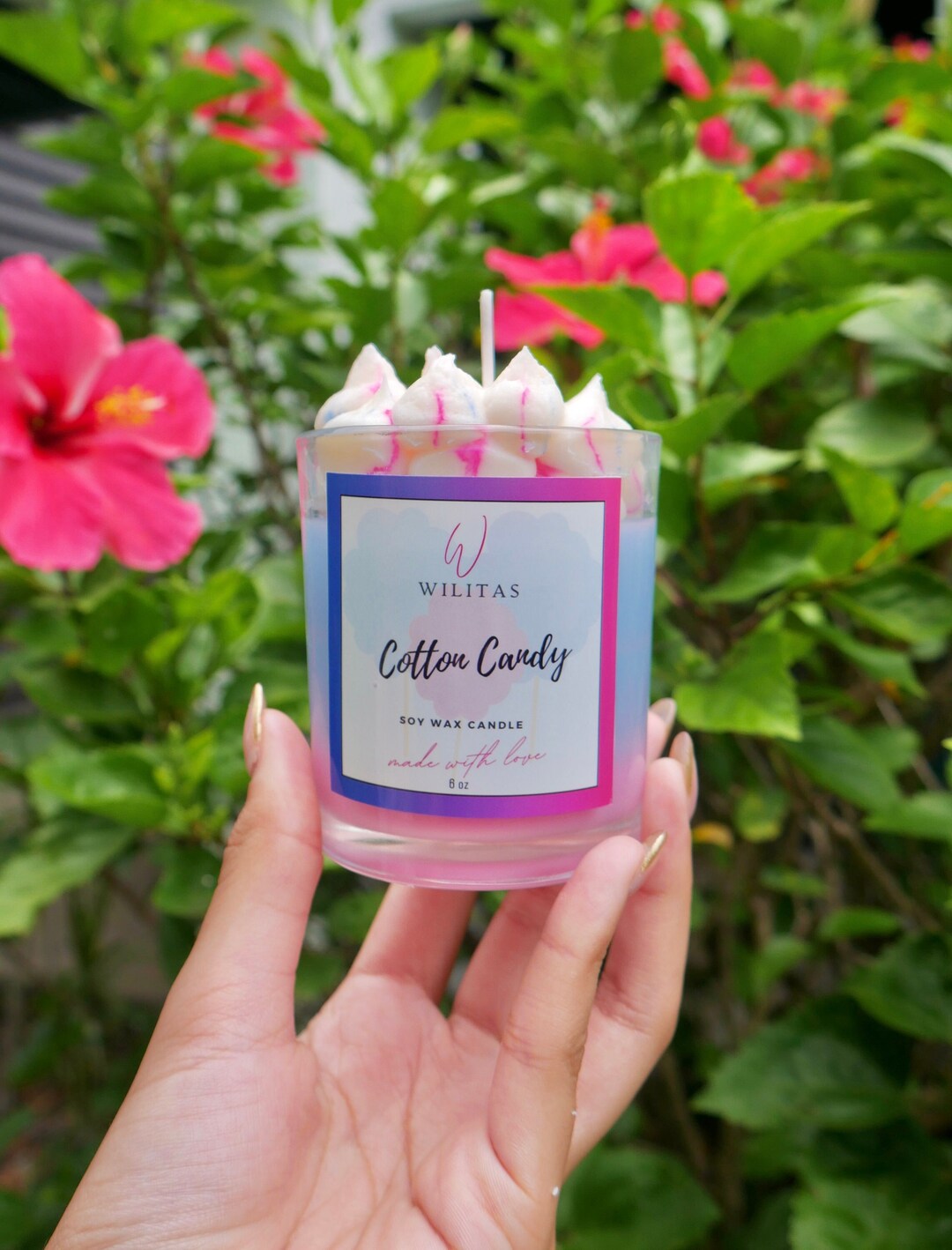 Large Soy Candle - Cotton Candy, Vanilla Nectar, Musk, Toffee Scented
