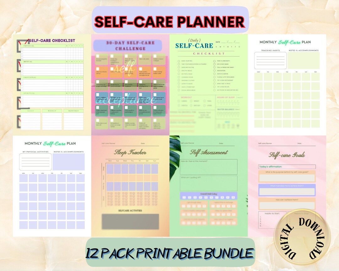 Selfcare Digital Printable Planners Boost Productivity and Etsy