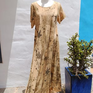 Rayon maxi dress - Eco printed dress with short sleeves - Natural dyes- Maxi plus size -- Natural Art to wear