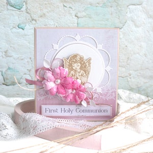 Carte en bois de première communion, cadeau en bois personnalisé pour baptême, carte de voeux de confirmation pour fille