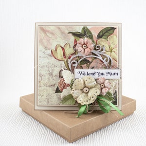 Cadeau voor mama, nieuwe moeder, eerste Moederdagkaart, Vintage Frame, beige bloemen wenskaart, aangepaste wensen voor beste grootmoeder, stiefmoeder,